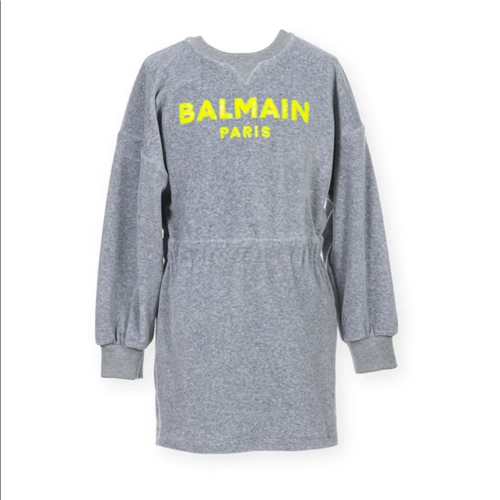 Brand new Balmain with tags gray velour Dress with yellow sequins